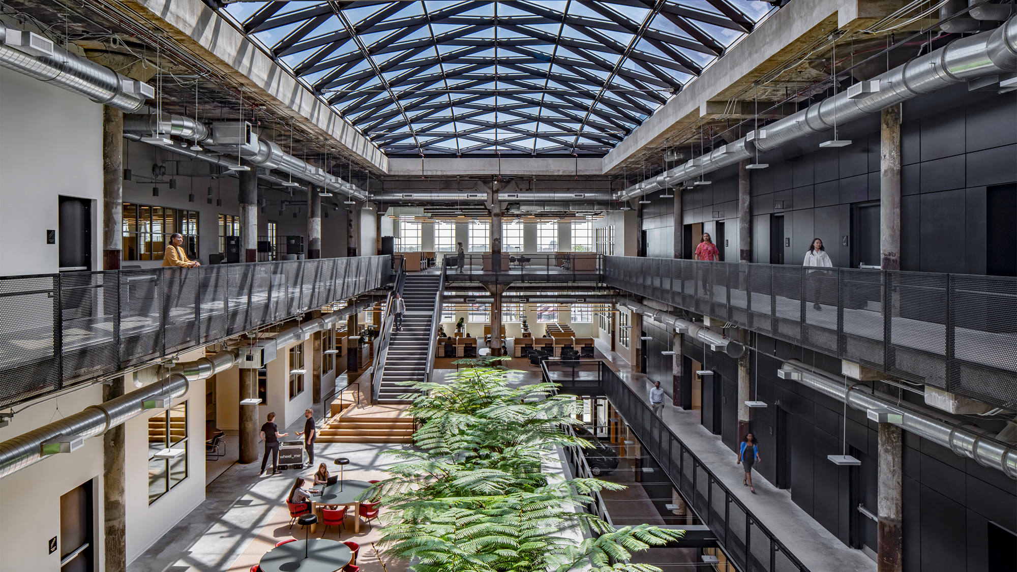 A high angle view of a building.
