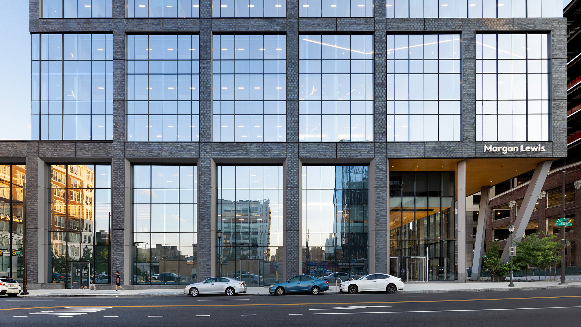 A building with glass windows.