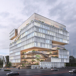 A large building with many windows.