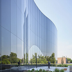 A large glass building.
