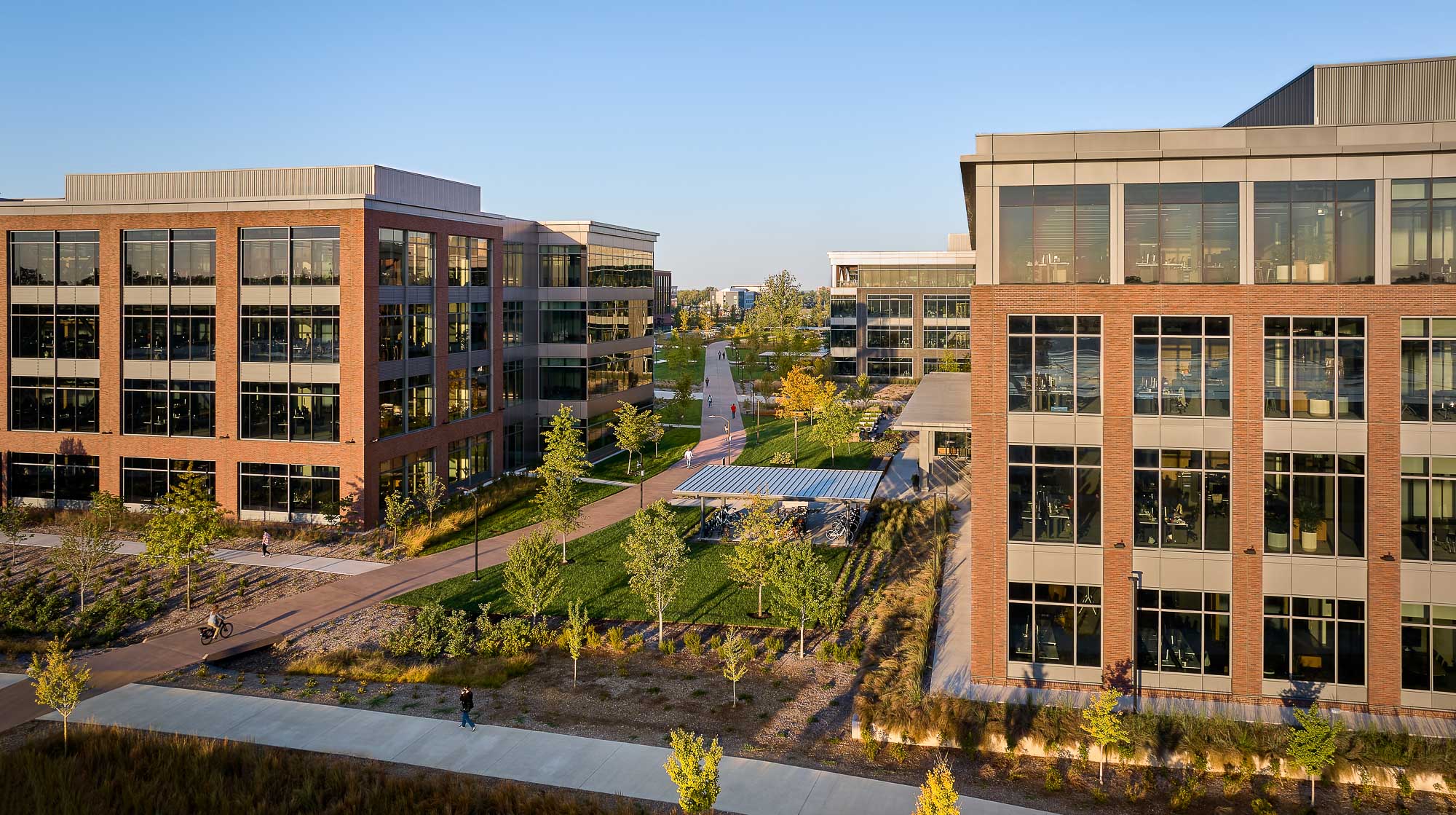 A courtyard between two buildings.